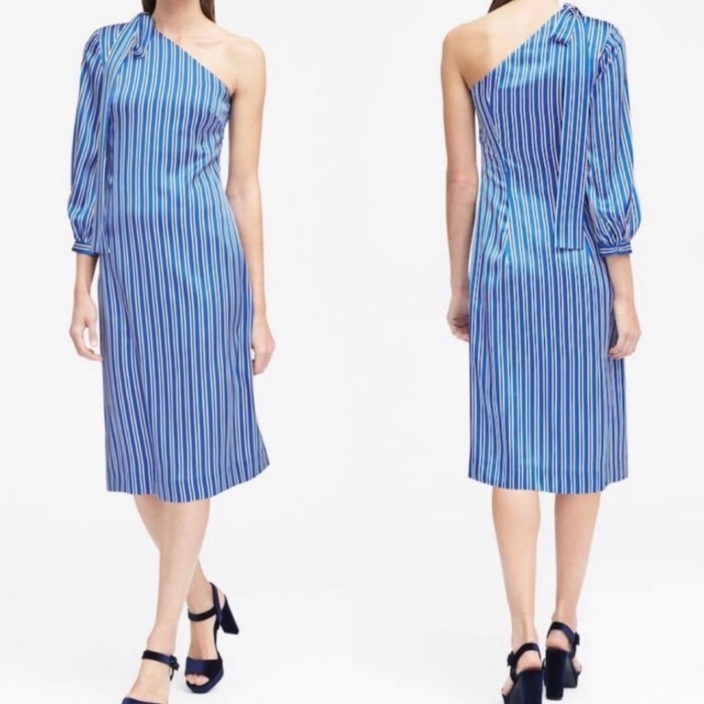 Banana Republic One Shoulder Striped Midi Dress 4